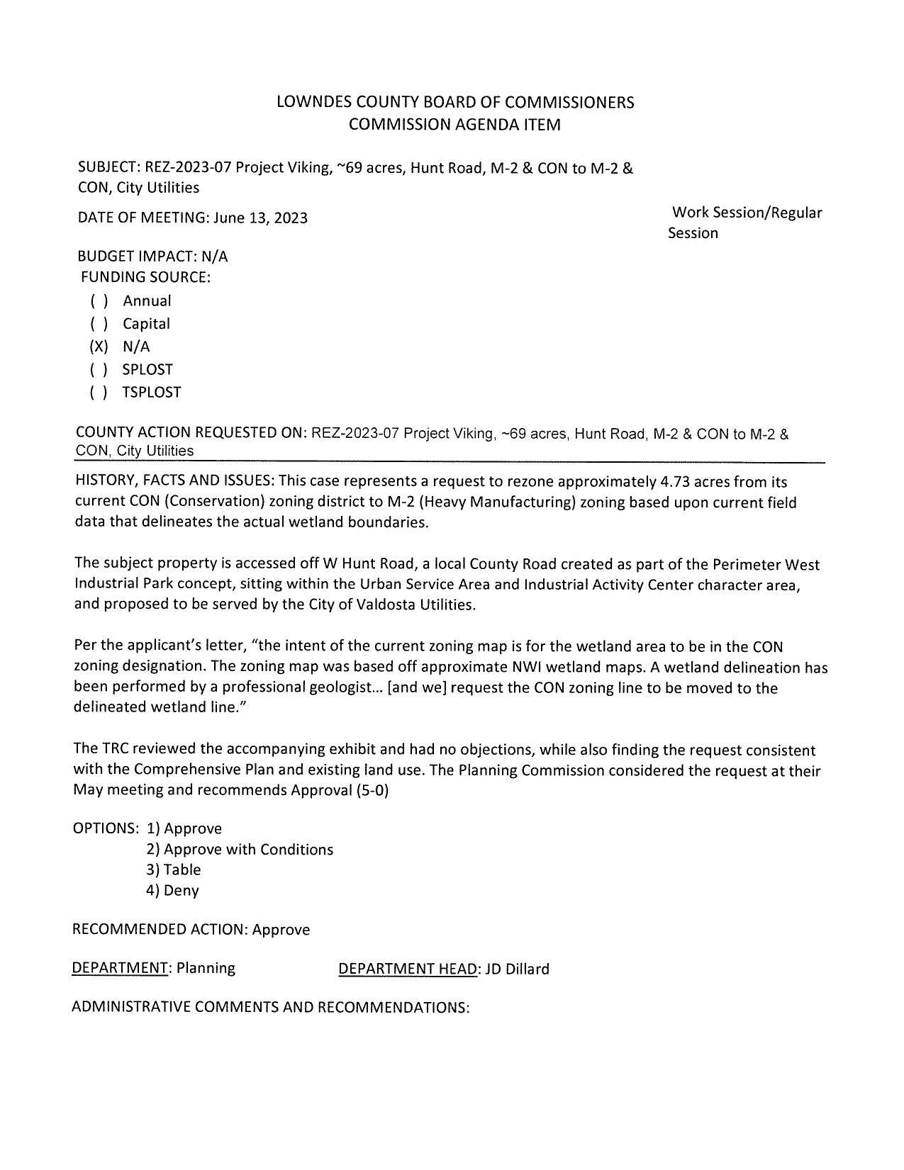 to rezone approximately 4.73 acres from its current CON (Conservation) zoning district to M-2 (Heavy Manufacturing) zoning based upon current field data that delineates the actual wetland boundaries.