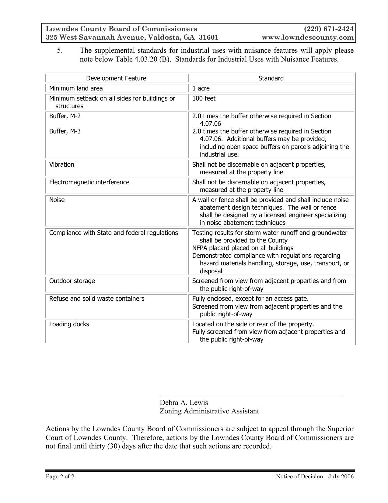 5. The supplemental standards for industrial uses with nuisance features will apply please note below Table 4.03.20 (B). Standards for Industrial Uses with Nuisance Features.