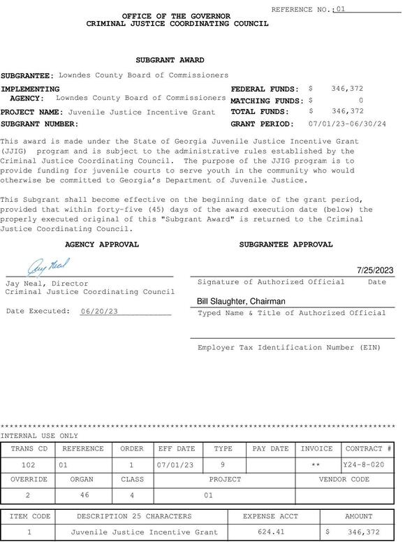 Subgrant Award form