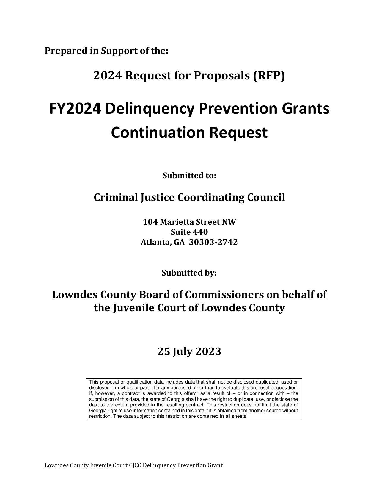 FY2024 Delinquency Prevention Grants Continuation Request