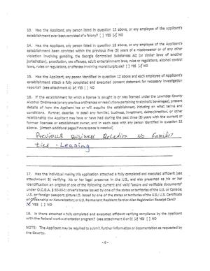 [16. if the establishment for which license is sought is or was licensed under the Lowndes County]