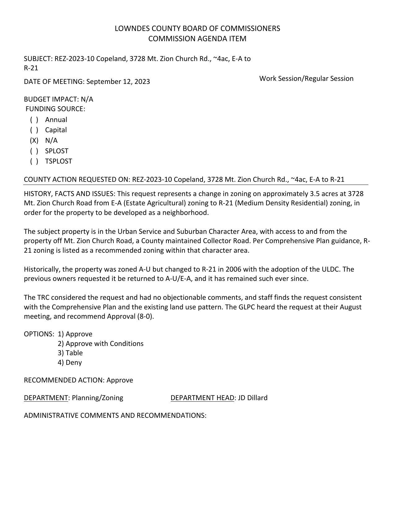 BUDGET IMPACT: N/A for the property to be developed as a neighborhood.