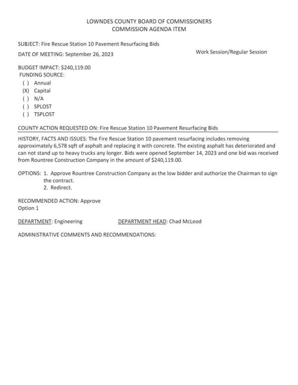 [BUDGET IMPACT: $240,119.00 includes removing approximately 6,578 sqft of asphalt and replacing it with concrete.]