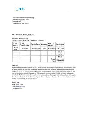 [Williams Investment Company Credit Estimate]