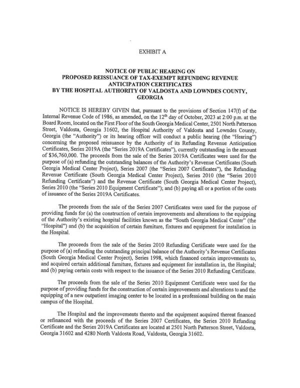 NOTICE OF PUBLIC HEARING on the 12th day of October, 2023 at 2:00 p.m.