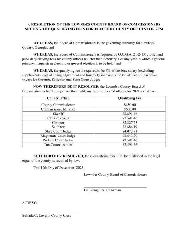 A RESOLUTION OF THE LOWNDES COUNTY BOARD OF COMMISSIONERS