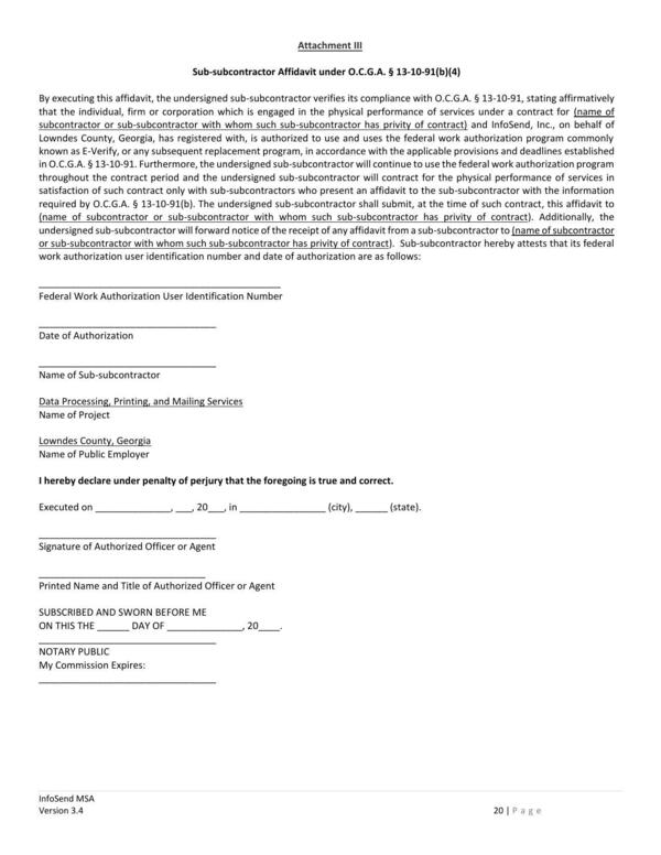 undersigned sub-subcontractor will forward notice of the receipt of any affidavit from a sub-subcontractor to (name of subcontractor