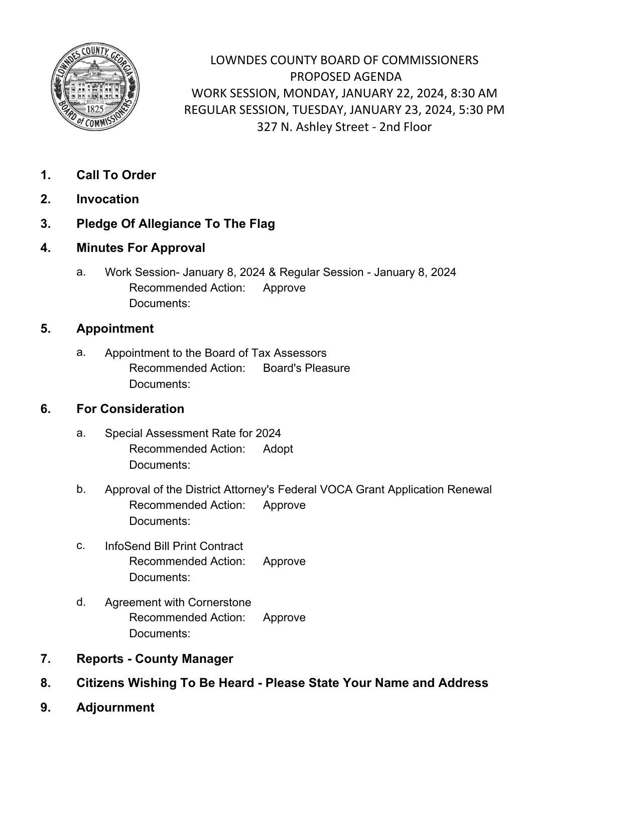 PROPOSED AGENDA