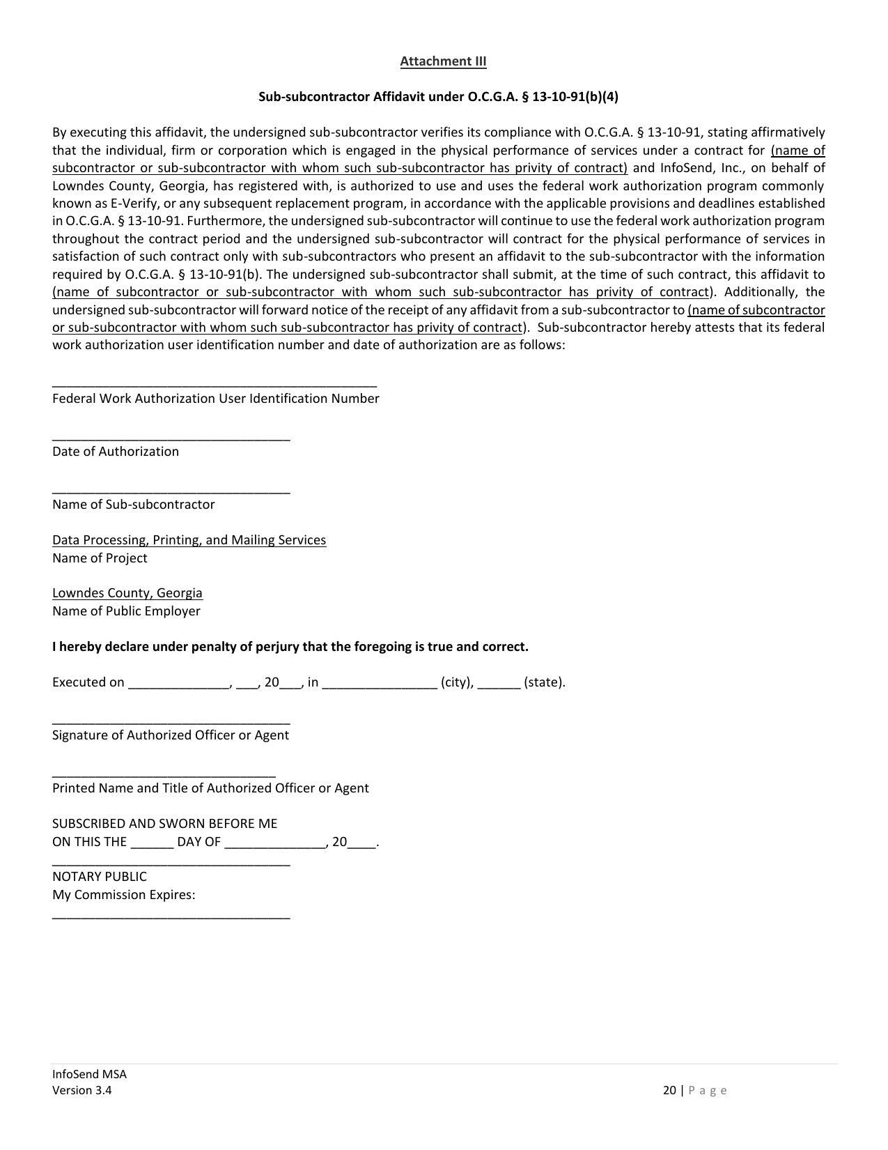 undersigned sub-subcontractor will forward notice of the receipt of any affidavit from a sub-subcontractor to (name of subcontractor