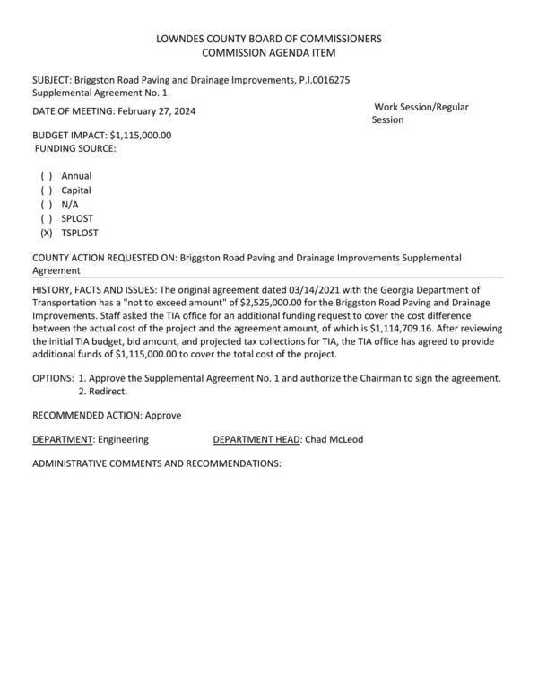 [BUDGET IMPACT: $-1,115,000.00; the TIA office has agreed to provide additional funds of $1,115,000.00 to cover the total cost of the project.]