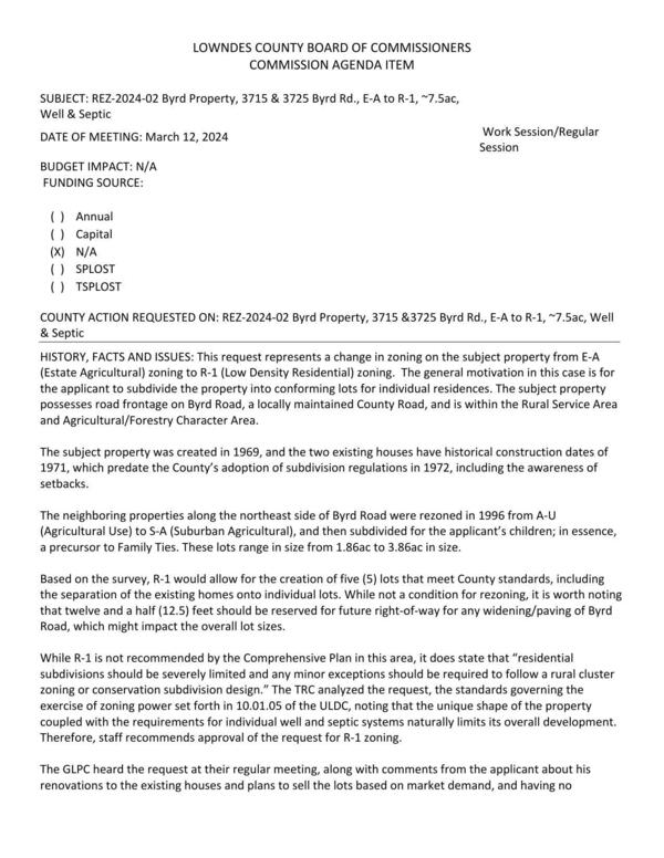 [BUDGET IMPACT: N/A for the applicant to subdivide the property into conforming lots for individual residences.]