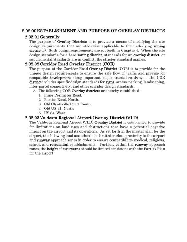 2.02.00 ESTABLISHMENT AND PURPOSE OF OVERLAY DISTRICTS