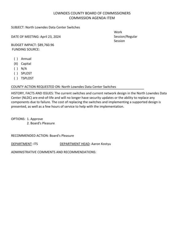 [The current switches and current network design in the North Lowndes Data Center (NLDC) are end-of-life and will no longer have security updates or the ability to replace any components due to failure.]