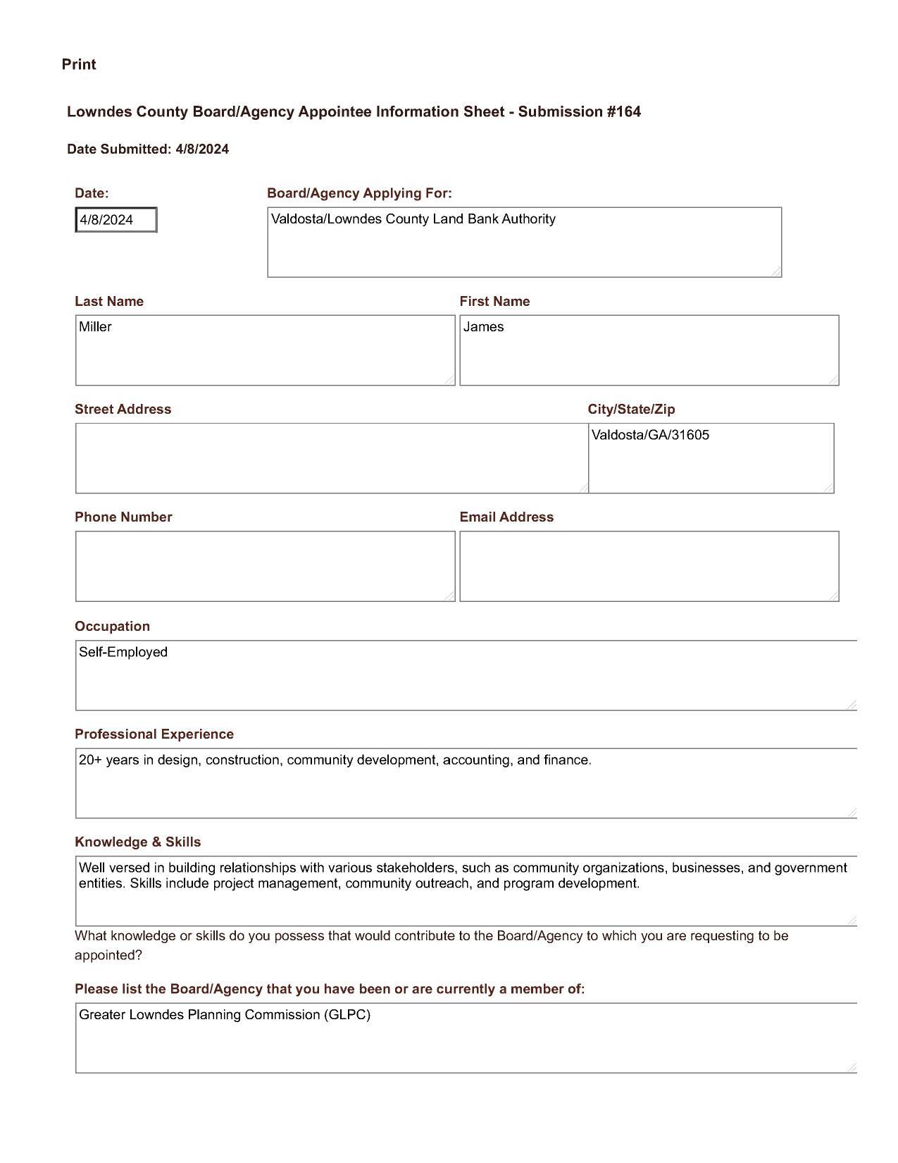 James Miller application