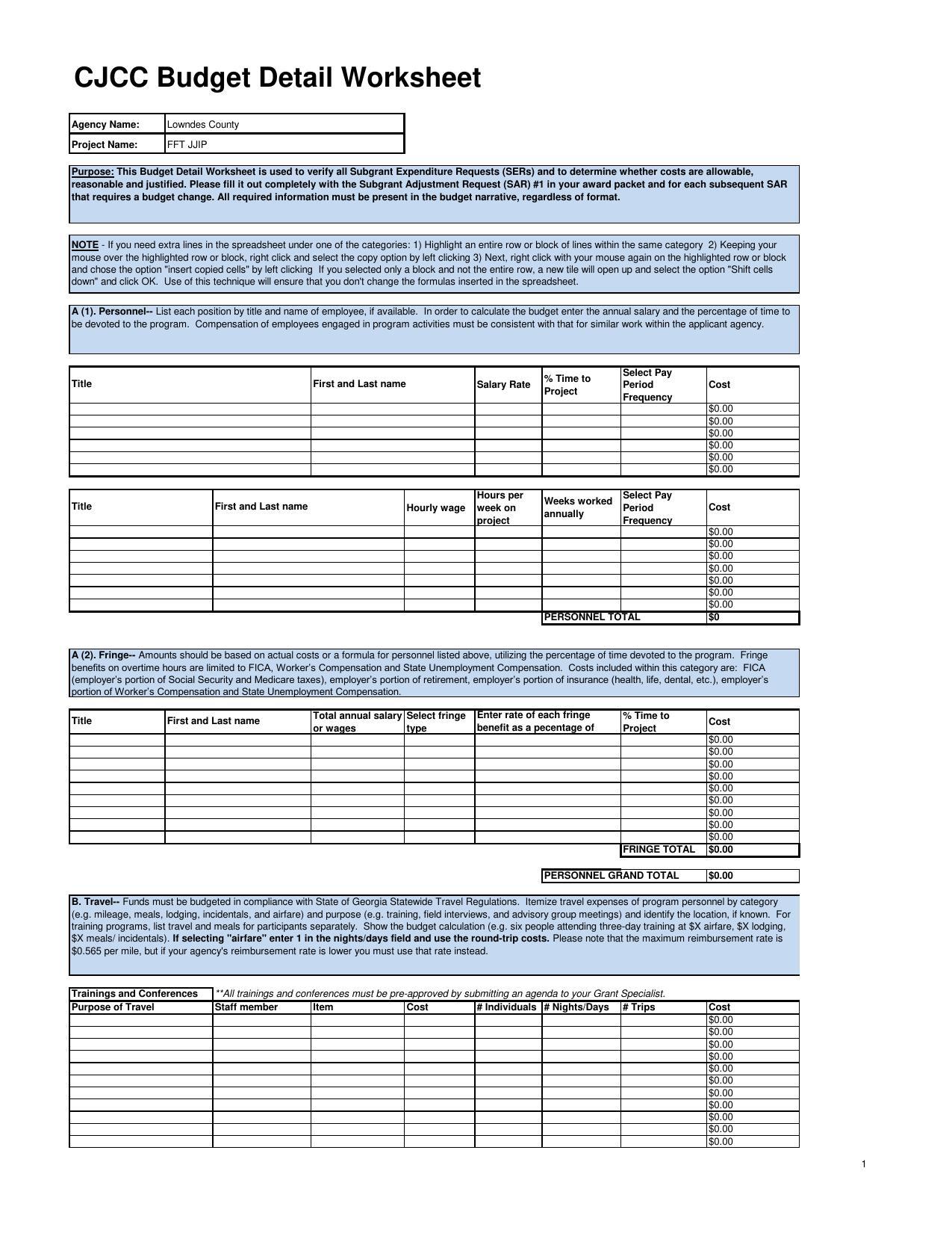 CJCC Budget Detail Worksheet