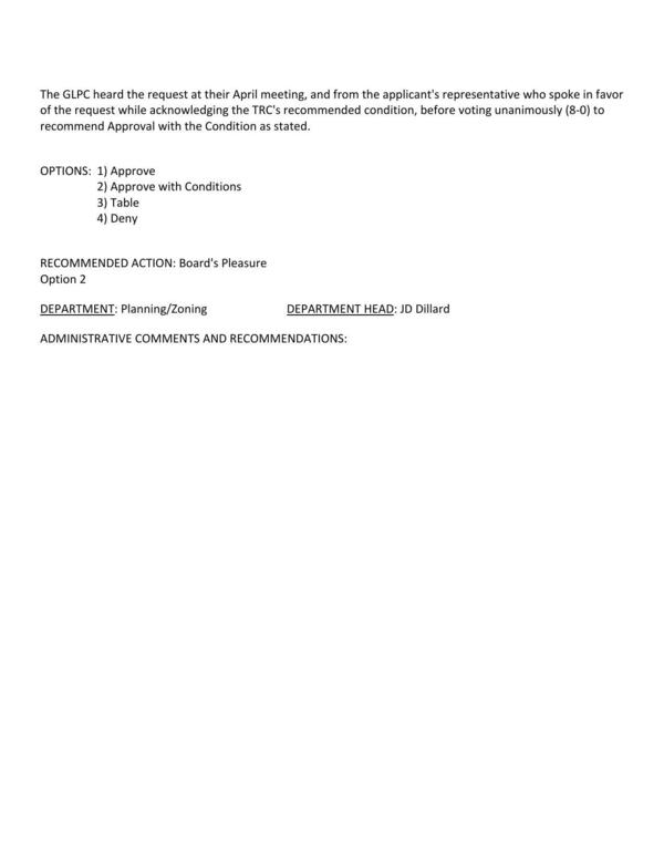 GLPC unanimously recommended approval, with TRC's condition to preserve vegetation along Kelly Way and the NE property line.