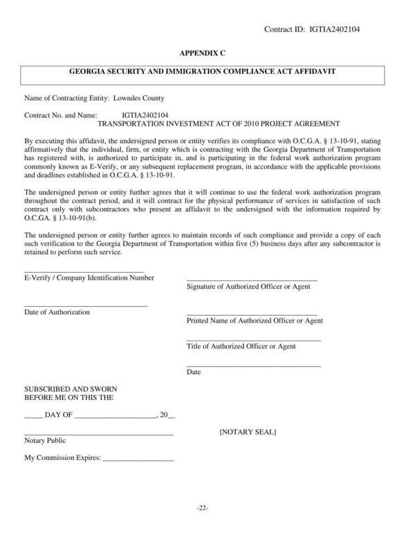 APPENDIX C: GEORGIA SECURITY AND IMMIGRATION COMPLIANCE ACT AFFIDAVIT