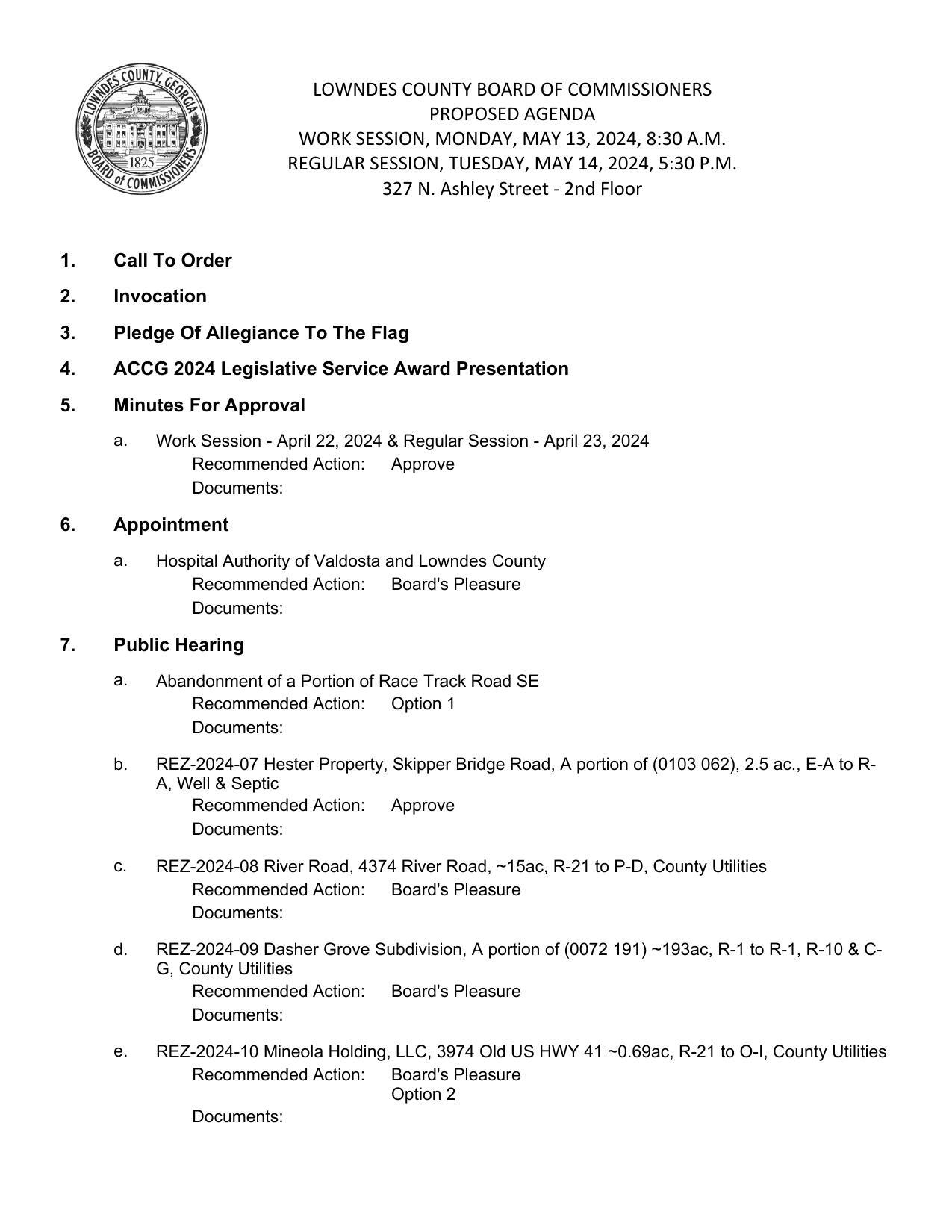 PROPOSED AGENDA