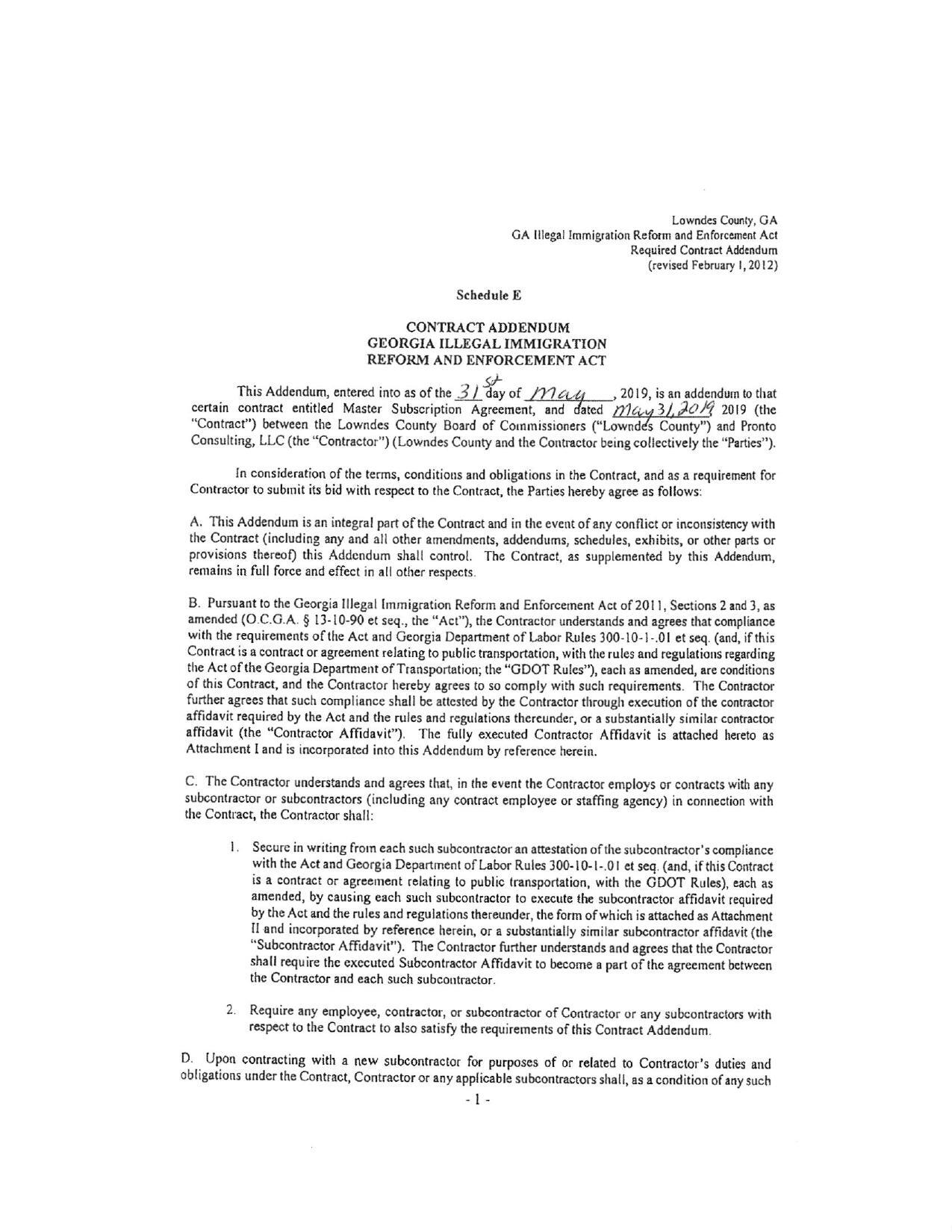 amended (O.C.G.A. § 13-10-90 et seq., the “Act”), the Contractor understands and agrees that compliance