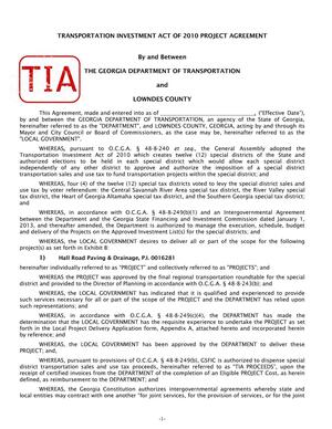 [TRANSPORTATION INVESTMENT ACT OF 2010 PROJECT AGREEMENT]