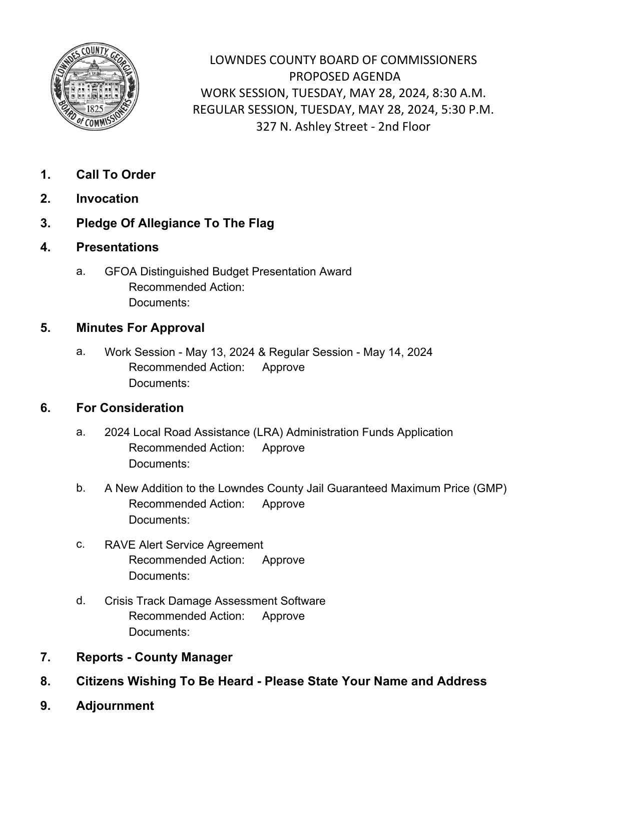 PROPOSED AGENDA