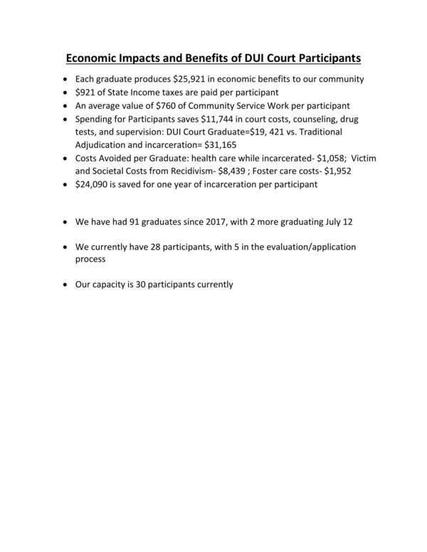 Economic Impacts and Benefits of DUI Court Participants