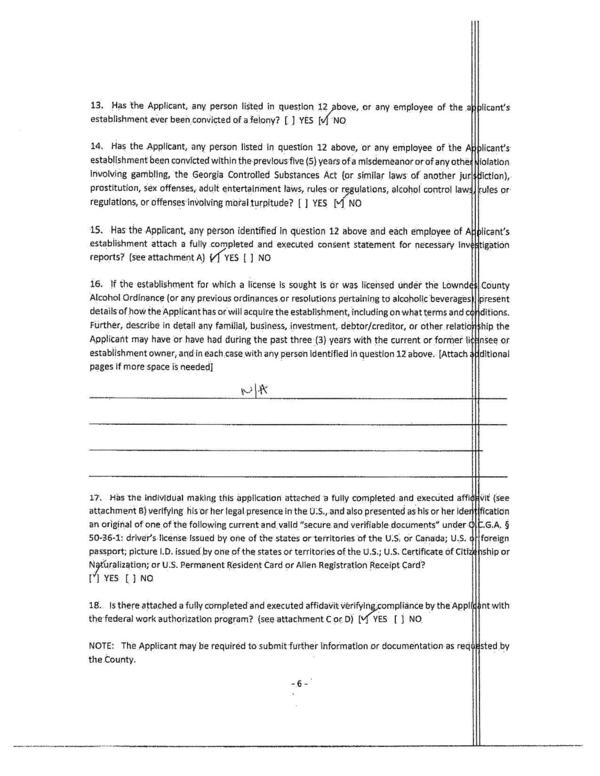 16. If the establishment for which a licensé is sought is or was licensed under the Lowndes