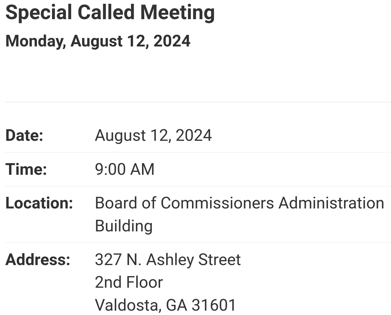 Special Called Meeting with no agenda, Lowndes County Commission 2024-08-12