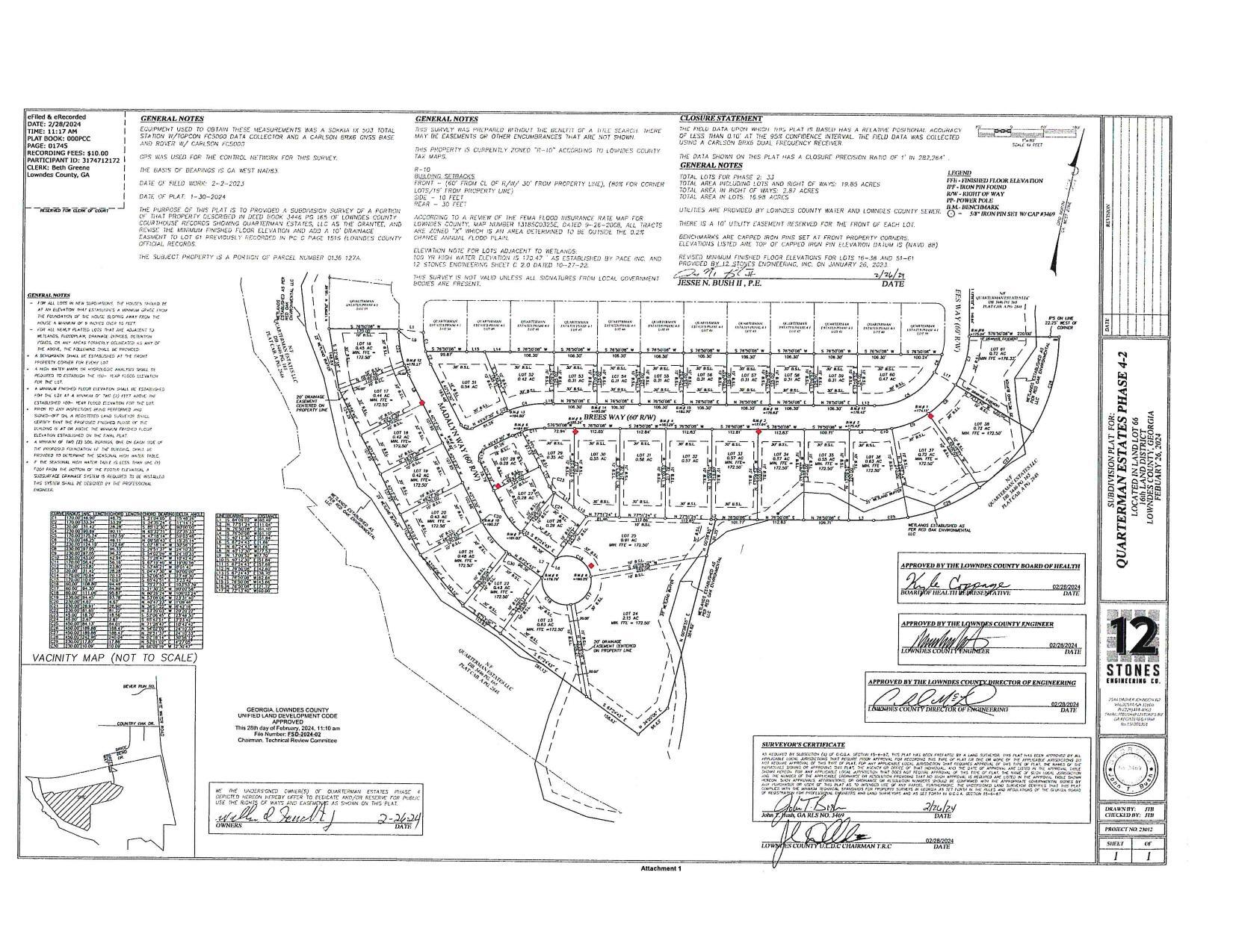 Subdivision Plat for Quarterman Estates Phase 4-2