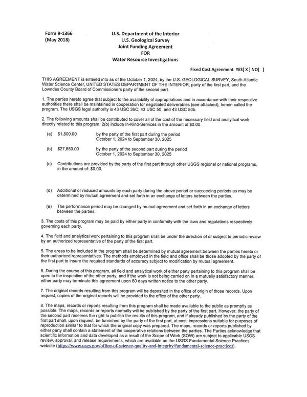 USGS Joint Funding Agreement FOR