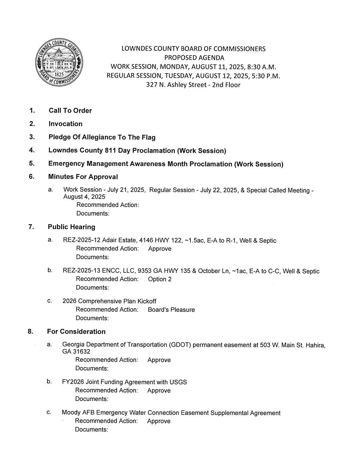 PROPOSED AGENDA