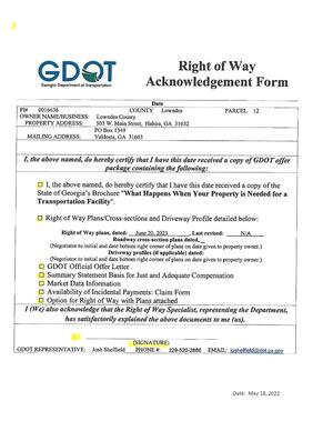 [Right of Way Acknowledgement Form]