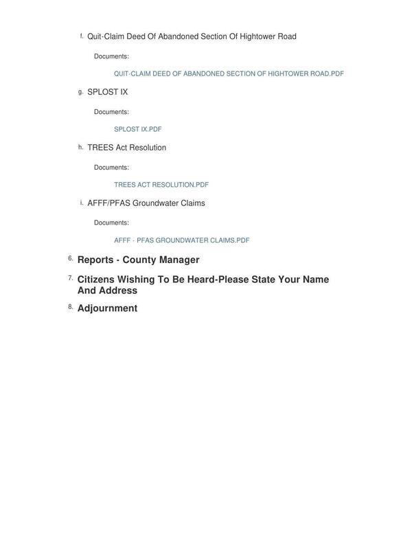 Hightower Road, SPLOST IX, TREES Act, AFFF/PFAS Groundwater Claims