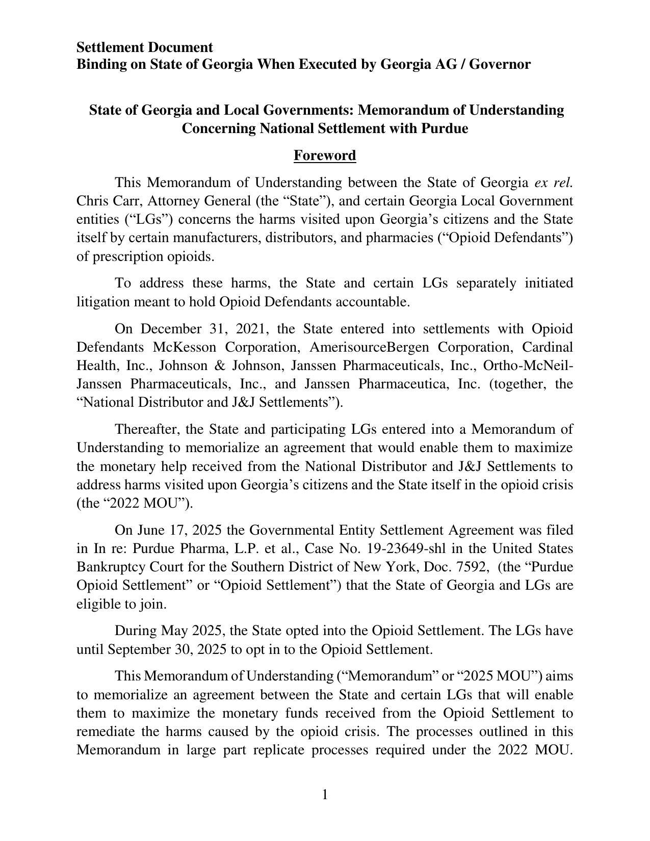 Settlement Document
