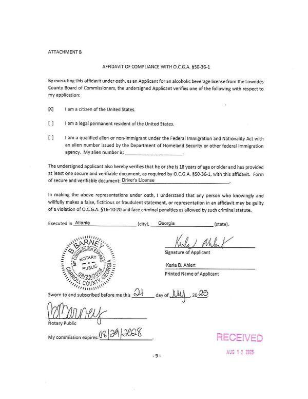 Karla B. Ahlert, AFFIDAVIT OF COMPLIANCE WITH O.C.G.A. §50-36-1