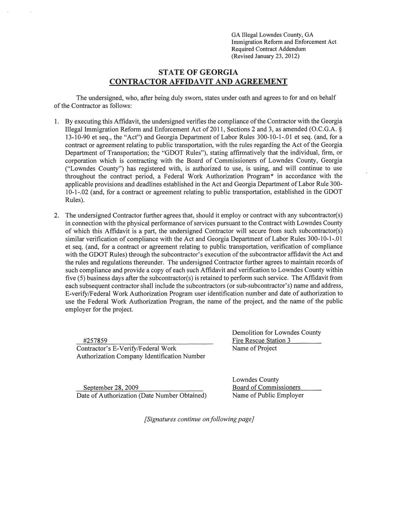 CONTRACTOR AFFIDAVIT AND AGREEMENT