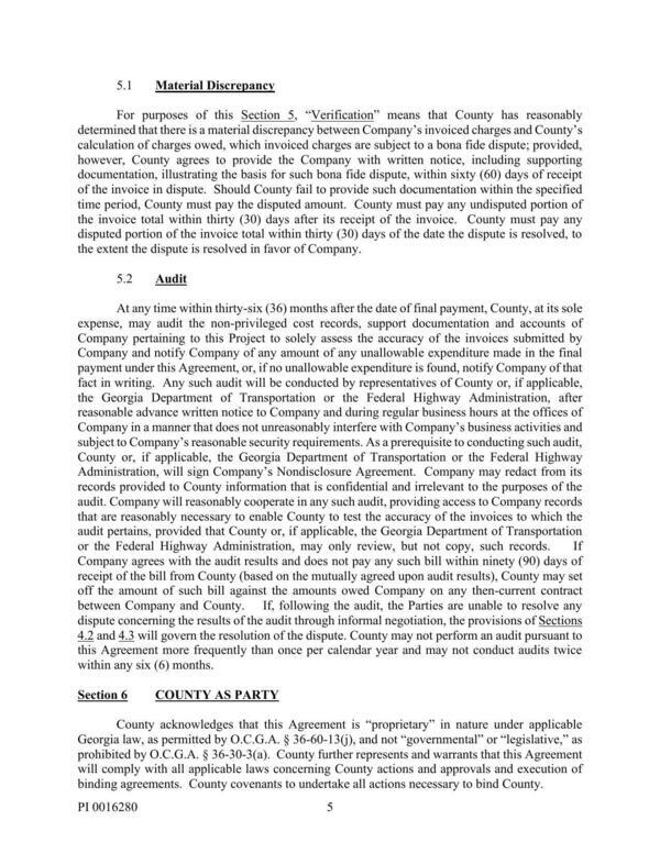 however, County agrees to provide the Company with written notice, including supporting