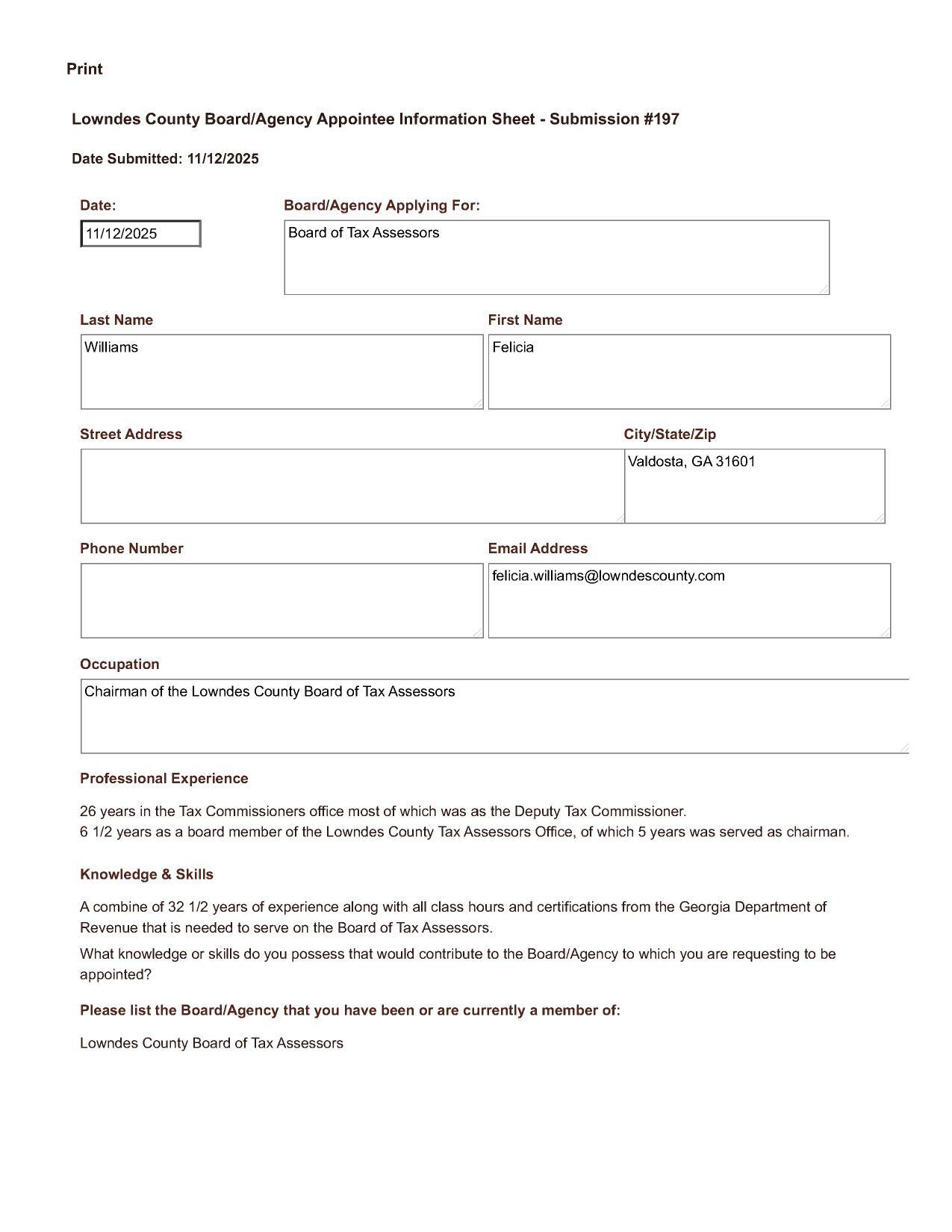 Felicia Williams application