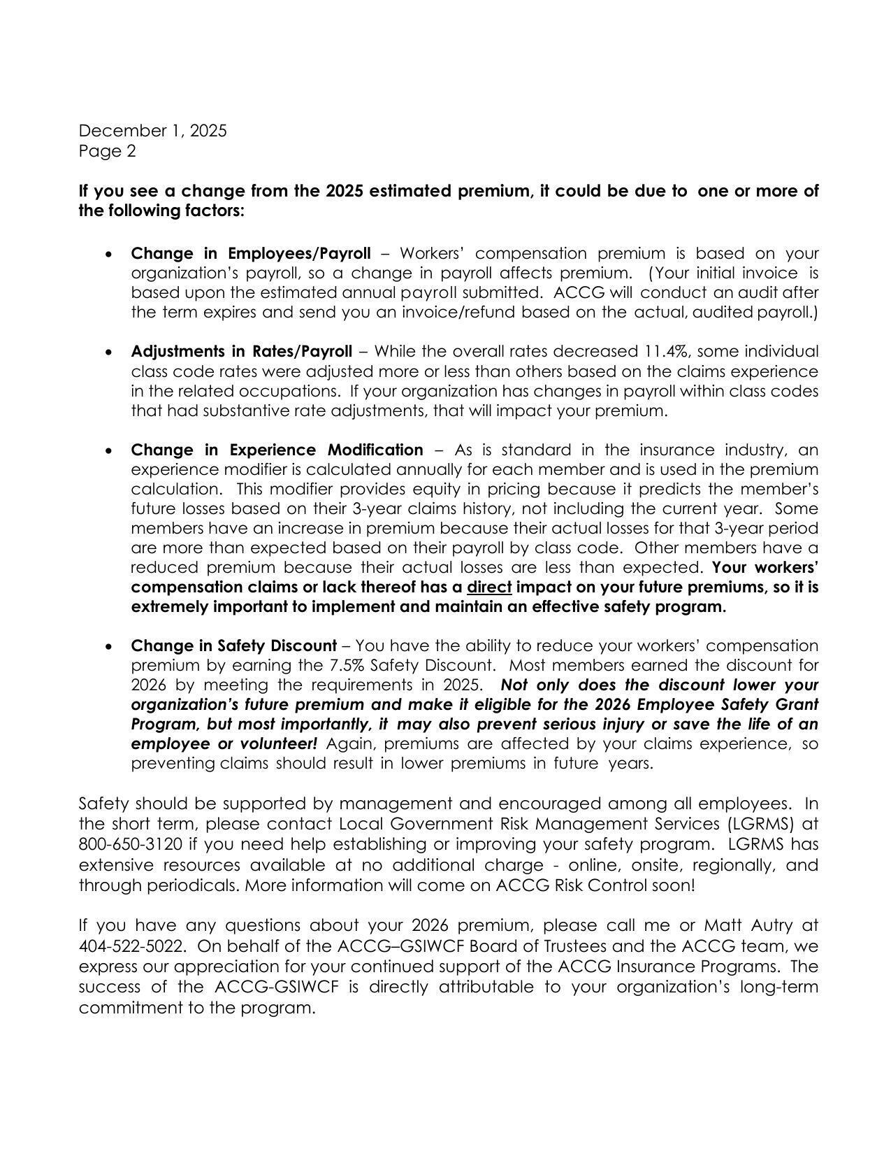 organization&rsquo;s future premium and make it eligible for the 2026 Employee Safety Grant