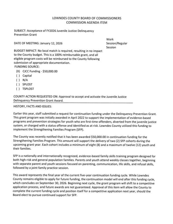 [BUDGET IMPACT: No local match is required, resulting in no impact; CJCC funding]