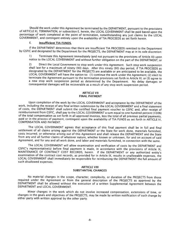 notice to the LOCAL GOVERNMENT and without further obligation on the part of the DEPARTMENT: or