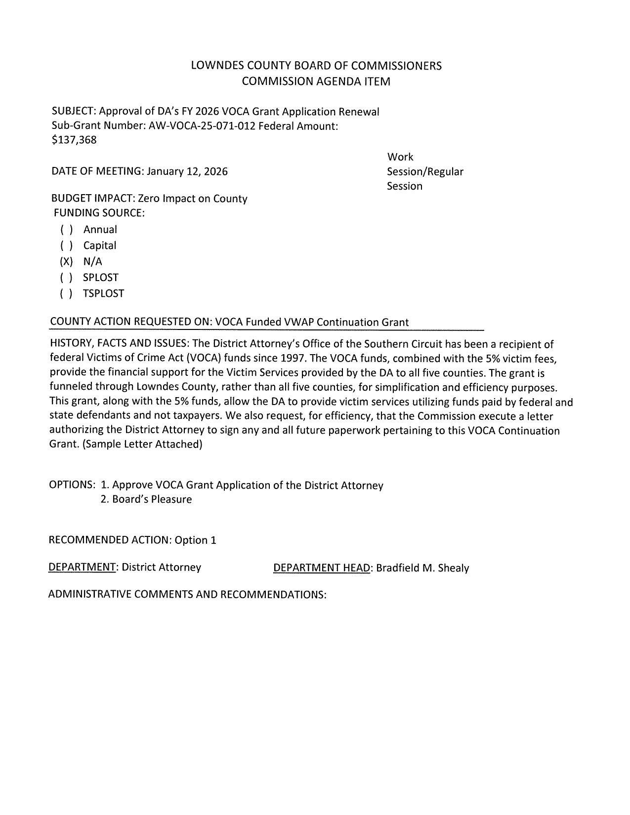 BUDGET IMPACT: Zero Impact on County