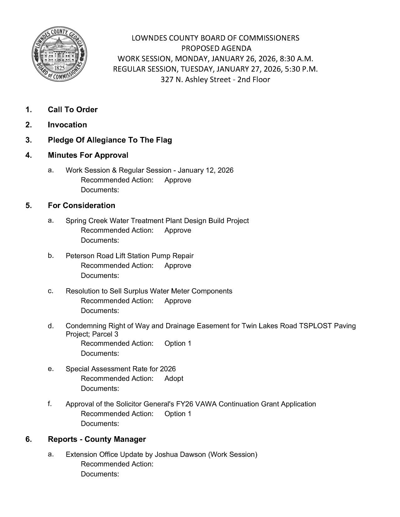 For Consideration and Reports