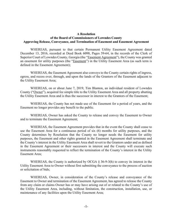 A Resolution... Approving Release, Conveyance, and Termination of Easement and Easement Agreement