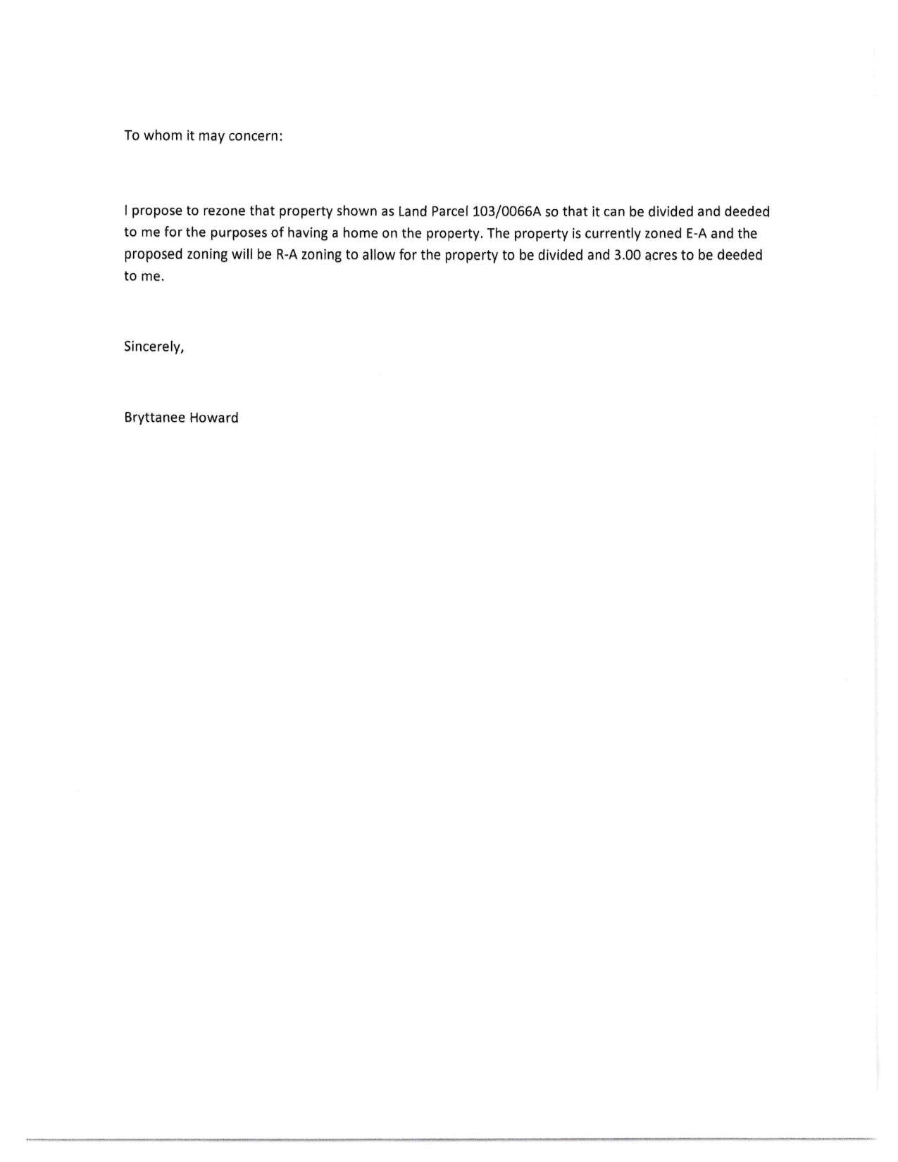 Rezoning request from Brittanee Howard