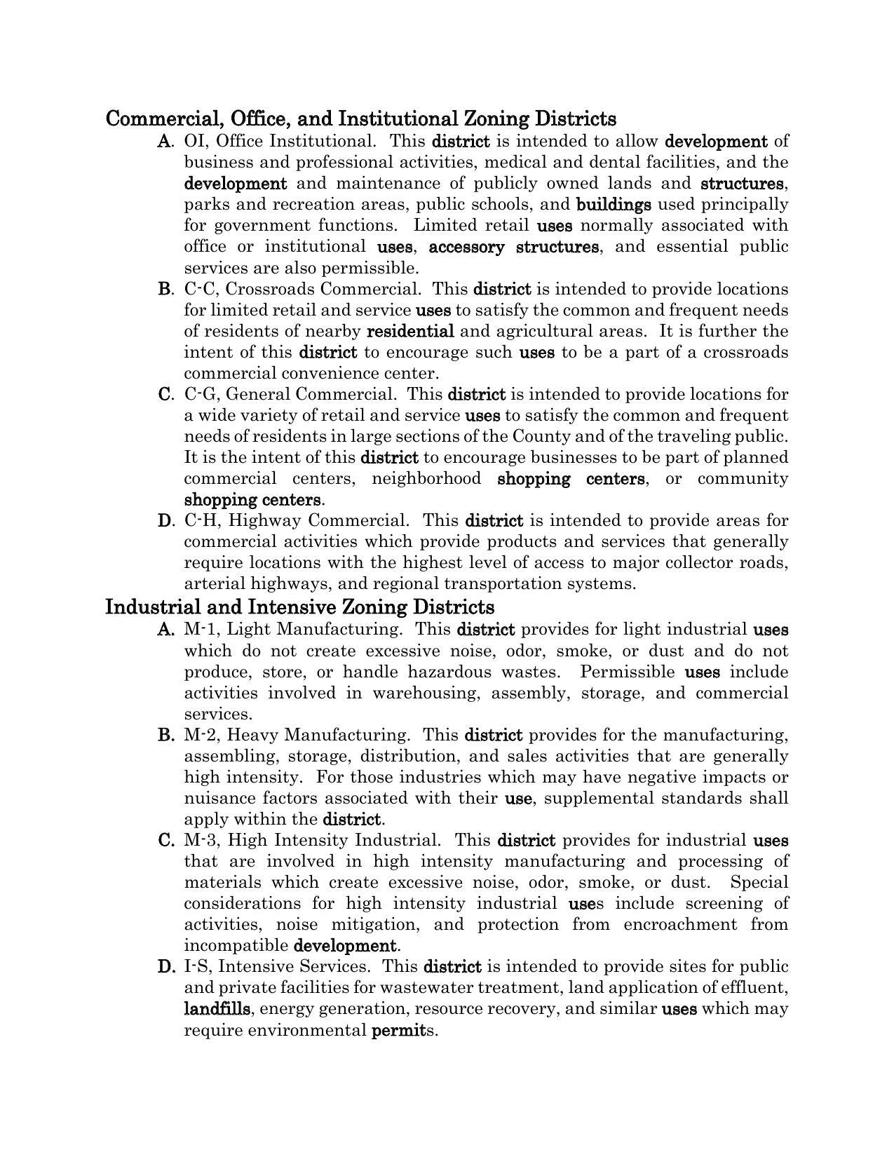 Commercial, Office, and Institutional Zoning Districts