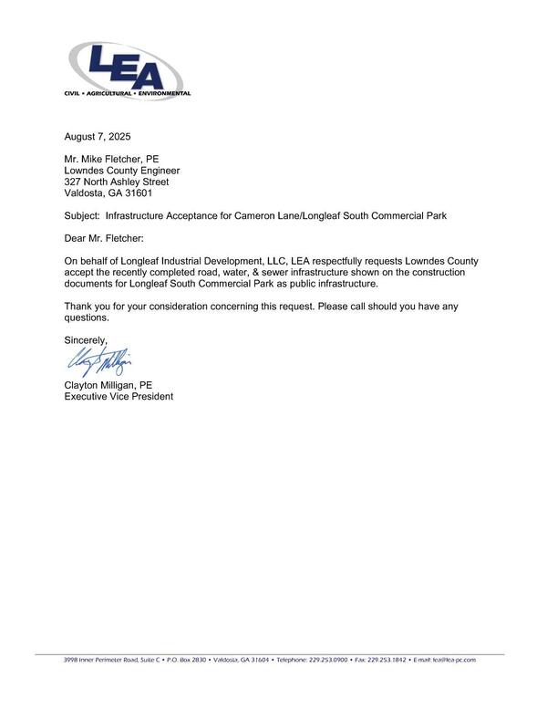 On behalf of Longleaf Industrial Development, LLC, LEA respectfully requests Lowndes County