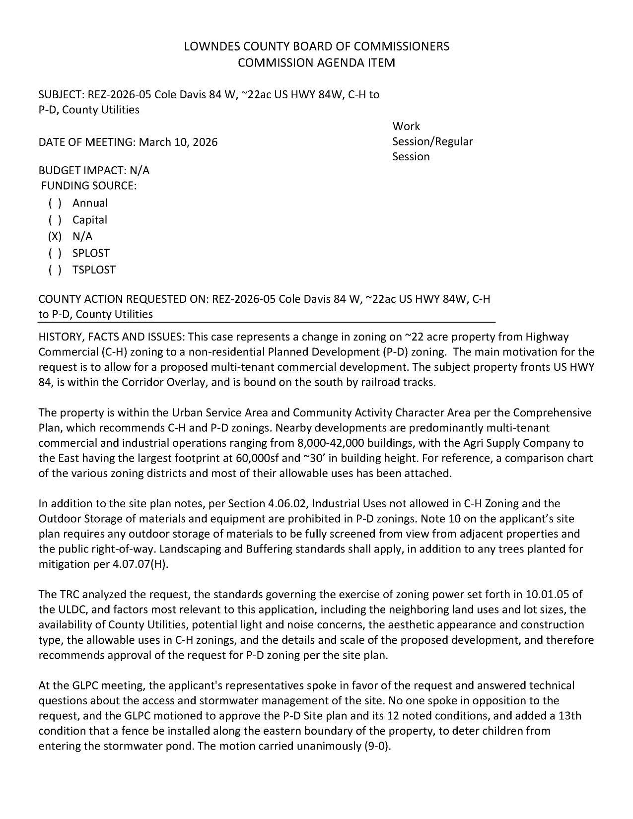 to allow for a proposed multi-tenant commercial development.