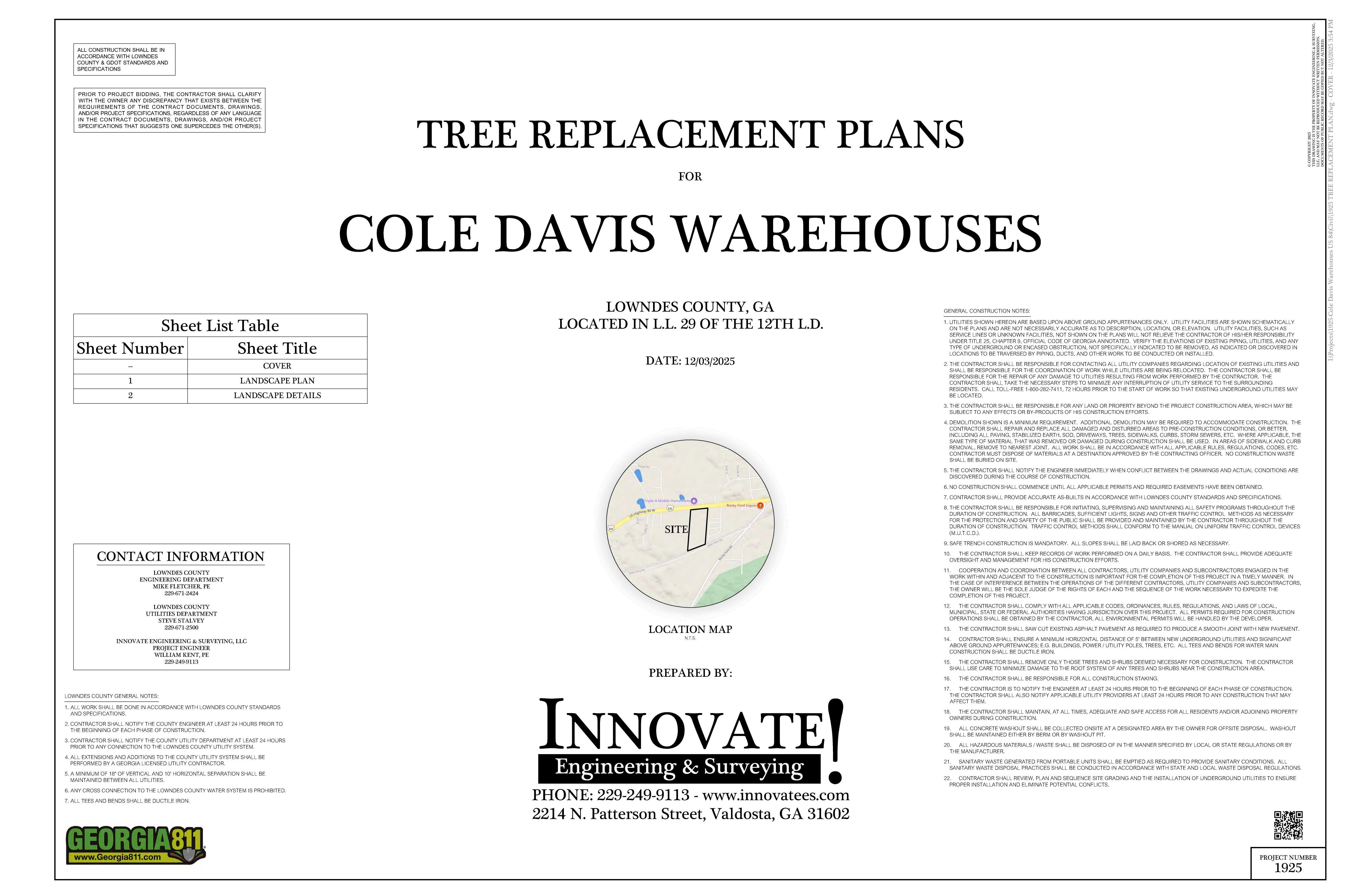 TREE REPLACEMENT PLANS for COLE DAVIS WAREHOUSES
