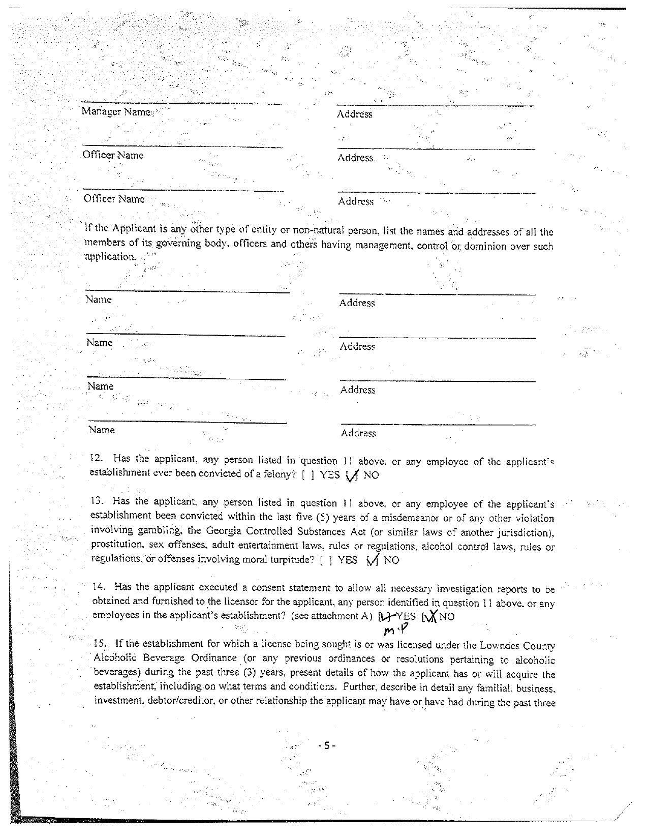 If the establishment for which a license being sought is or was licensed under the Lowndes County